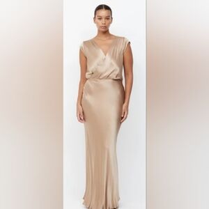 Bec & Bridge Satin Maxi Dress in Golden